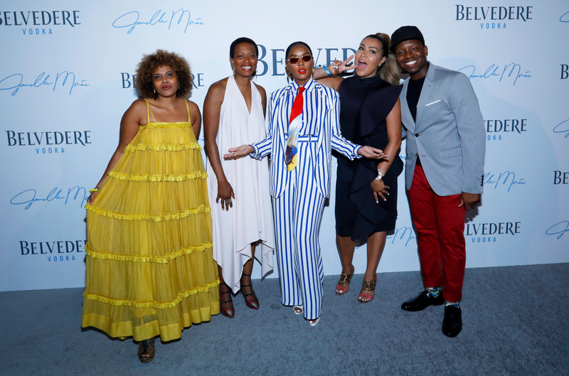Scheherazade Tillet, left, Amanda Williams, Janelle Monáe, Nikki Roberson and LaForce Baker attend Belvedere Vodka and Janelle Monáe Celebrate “A Beautiful Future” Campaign in Chicago.